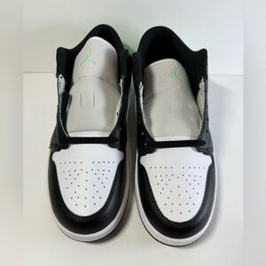 Jordan 1 low  Men's Black‎ and White Sneakers with Green Accents